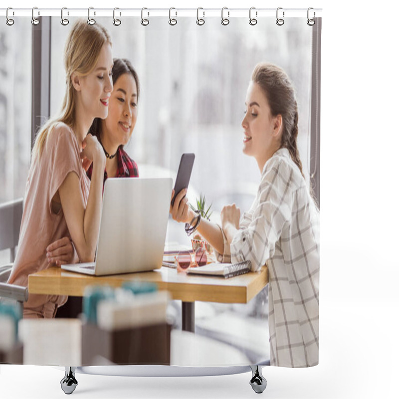 Personality  Friends Spending Time In Cafe Shower Curtains