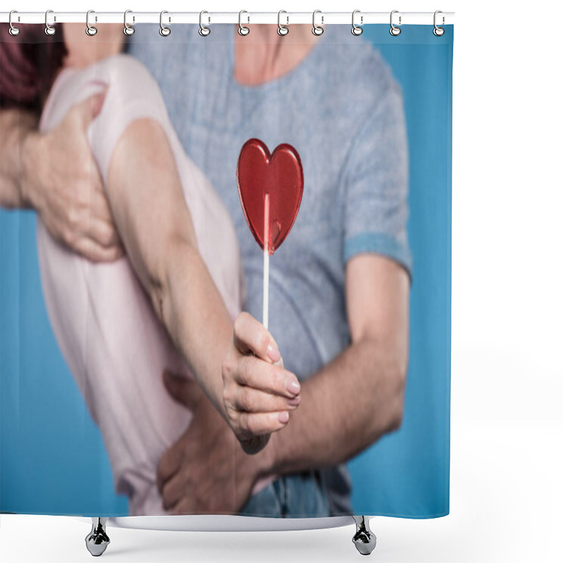 Personality  Couple Embracing And Holding Lollipop Shower Curtains