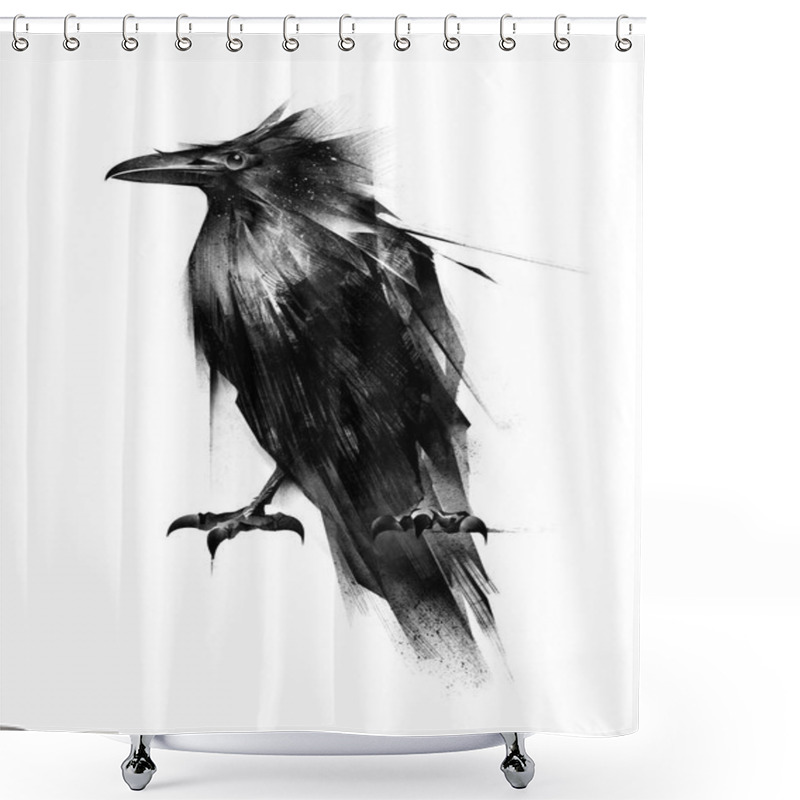 Personality  Painted Bird Is A Raven Sitting On A White Background Shower Curtains