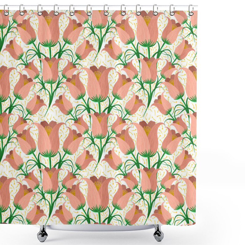 Personality  Tulips Seamless Pattern With Green Leaves. Hand Drawn Flowers Illustration Shower Curtains