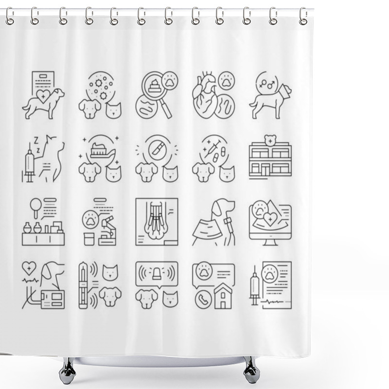 Personality  Hospital Pet Health Examination Icons Set Vector . Shower Curtains