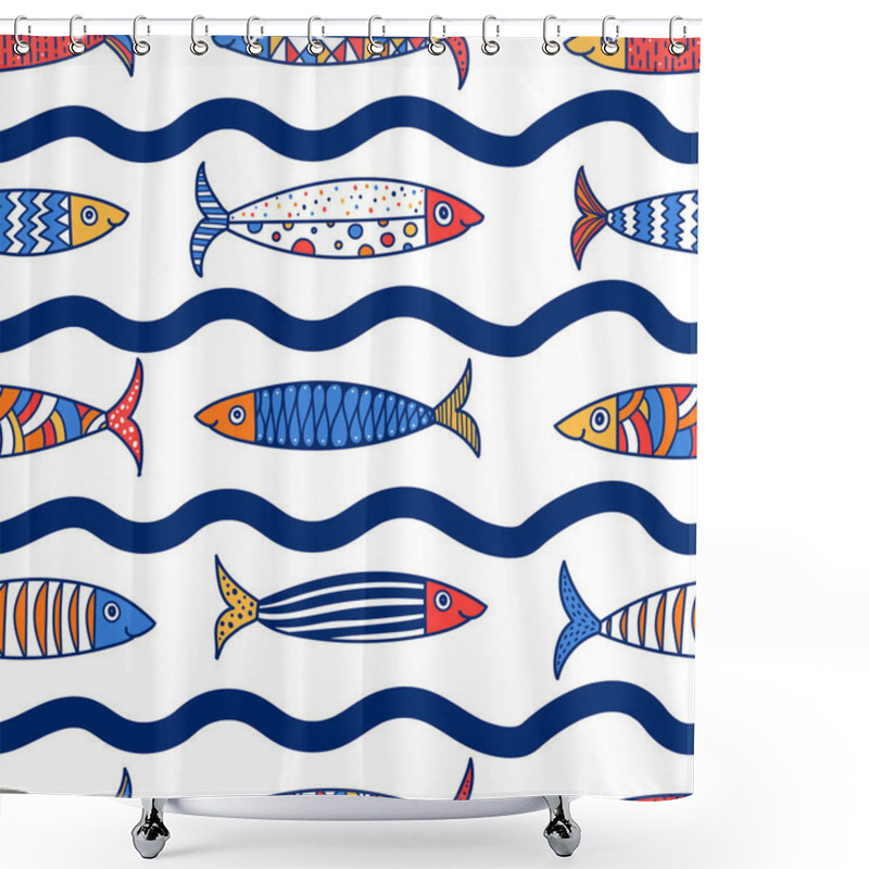 Personality  Cute Fish.  Kids Lbackground. Seamless Pattern. Can Be Used In Textile Industry, Paper, Background, Scrapbooking. Shower Curtains