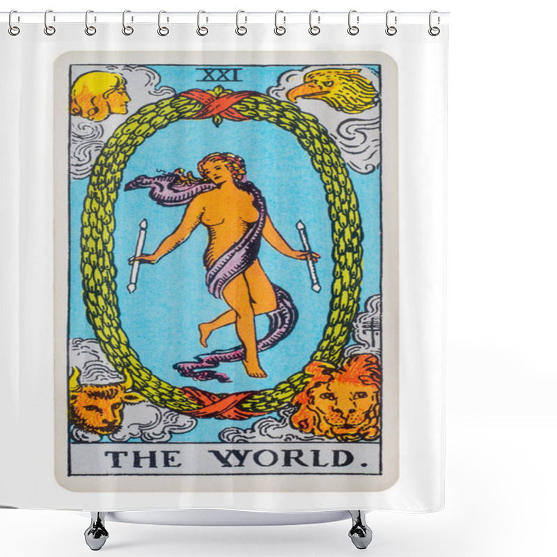 Personality  Yala Province, Thailand 29 August 2020. Illustrative Editorial Tarot Cards The World. Shower Curtains