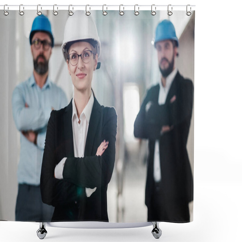 Personality  Engineers In Hardhats Have Conversation Shower Curtains