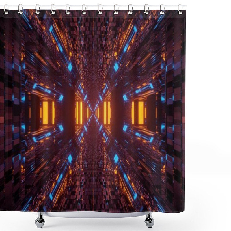 Personality  An Illustration Of Several Yellow And Blue Lights In Motion Flowing Into One Direction Shower Curtains