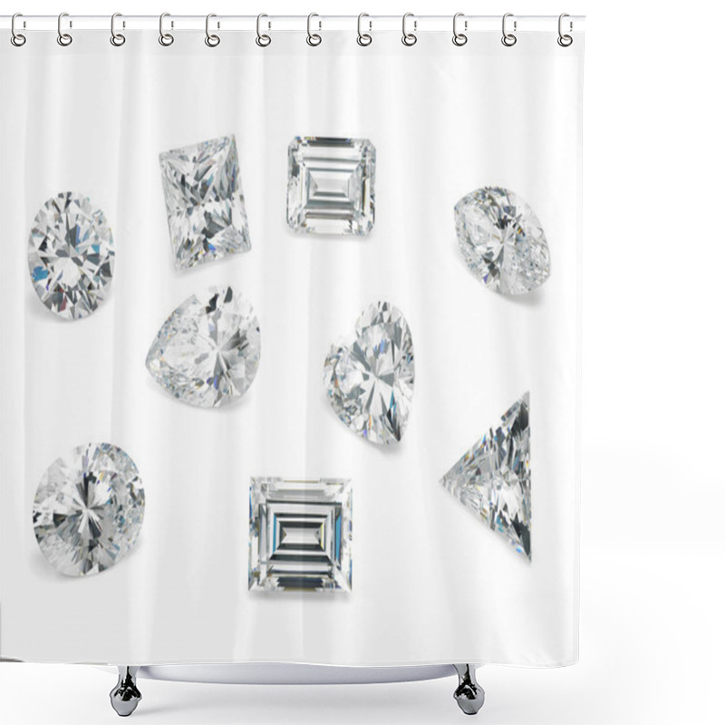 Personality  Loose Diamond Shapes Assortment Of Different Diamond Cuts Shower Curtains