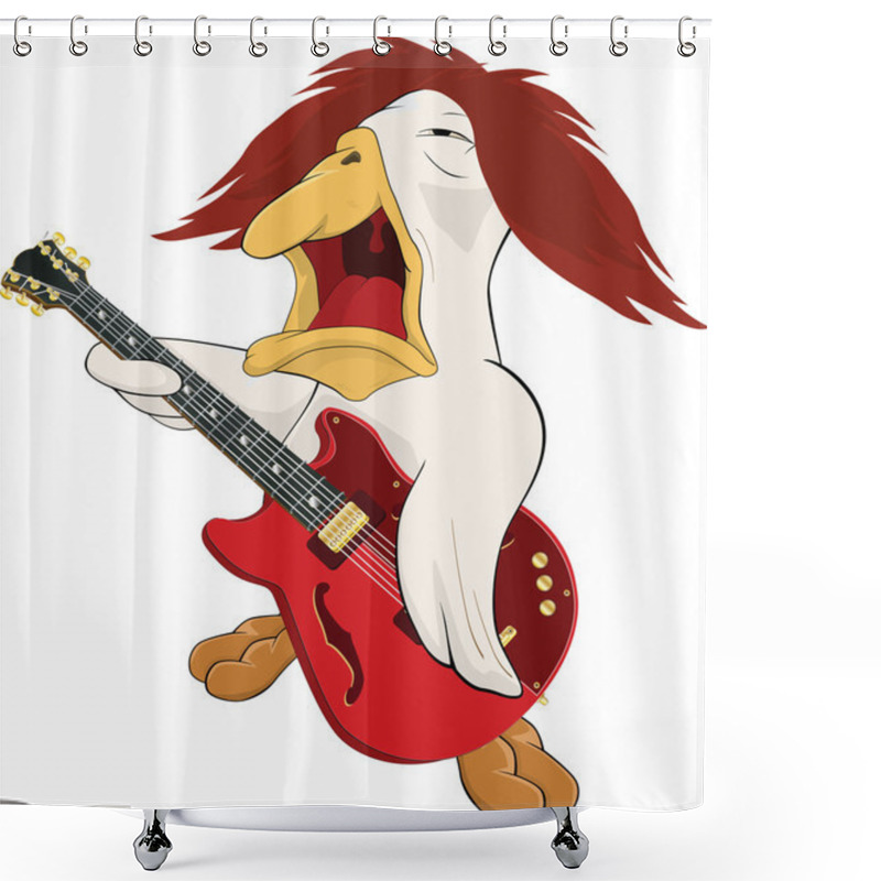 Personality  Rock And Roll Musician. Cock The Guitarist. Cartoon Shower Curtains