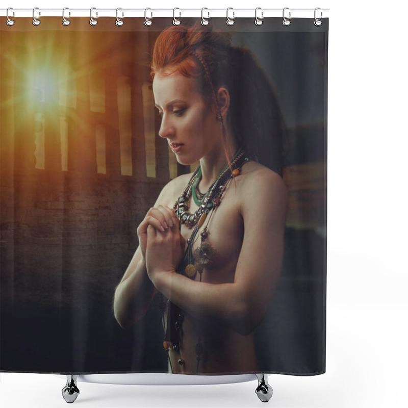 Personality  Fantasy Style Female Portrait With Amazon Woman Shower Curtains