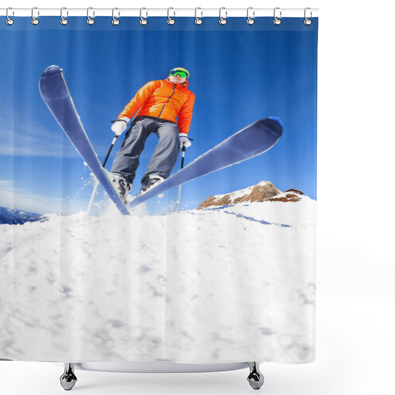 Personality  Skier Jumping During Winter Day Shower Curtains