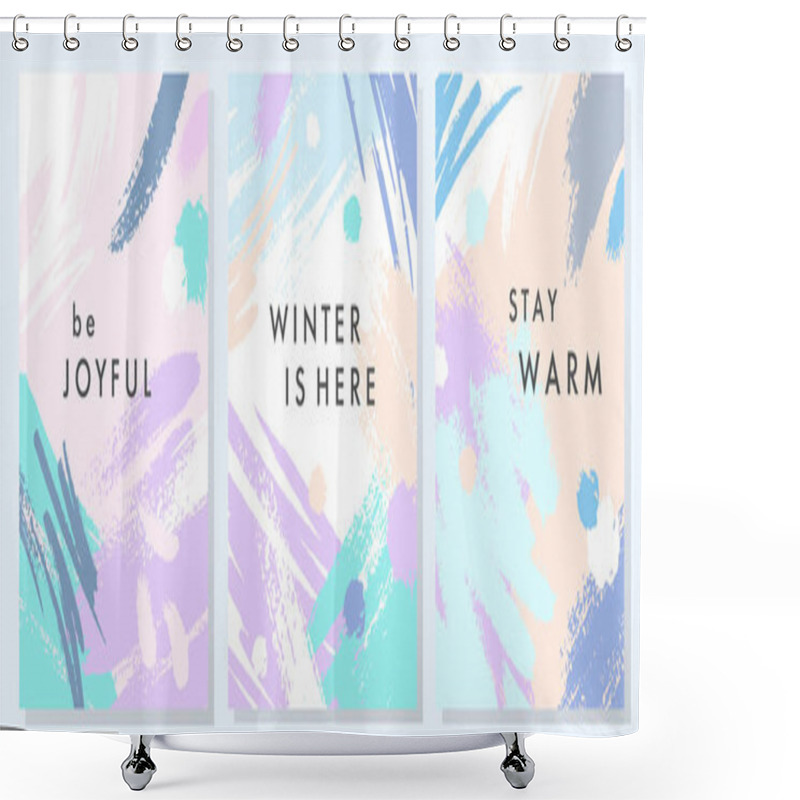 Personality  Unique Artistic Winter Cards With Hand Drawn Shapes And Textures In Soft Pastel Colors.Trendy Graphic Design Perfect For Prints,flyers,banners,invitations,special Offer And More.Vector Collages. Shower Curtains