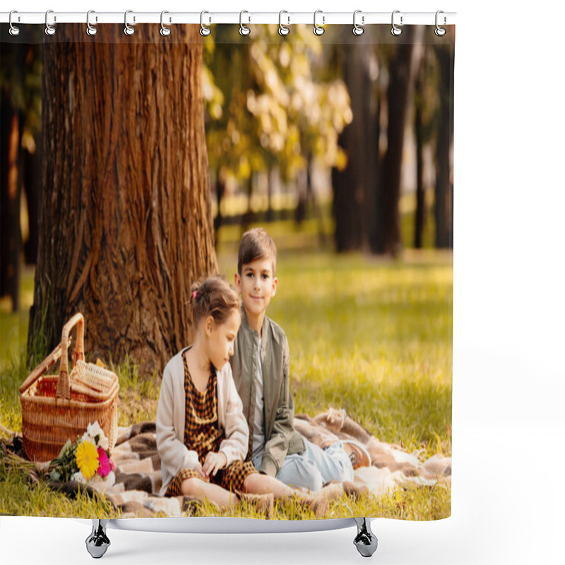 Personality  Children On Picnic Blanket Shower Curtains