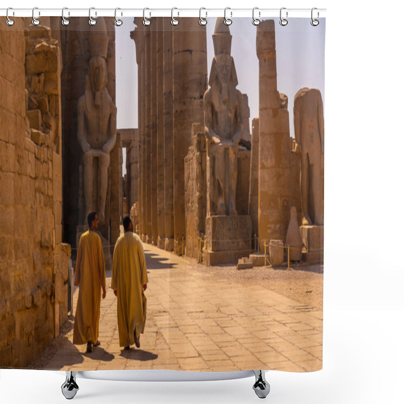 Personality  Luxor, Egypt '; October 11, 2020: Two Local Men Visiting The Egyptian Temple Of Luxor Shower Curtains