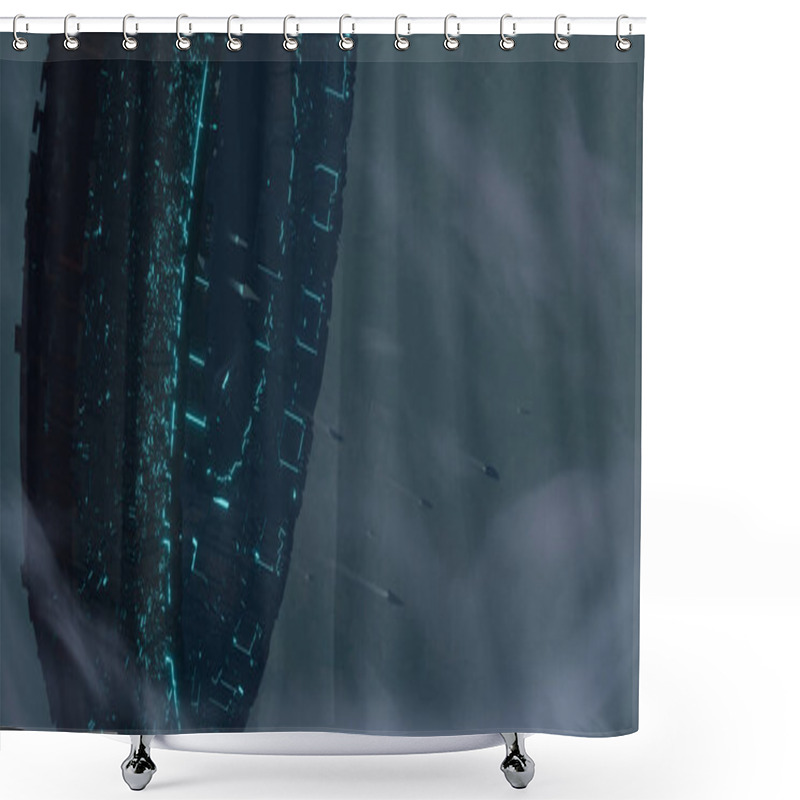 Personality  3D Illustration Of Giant Space Station Hovering In The Sky Over A Large City At Night - Digital Fantasy 3d Painting Shower Curtains