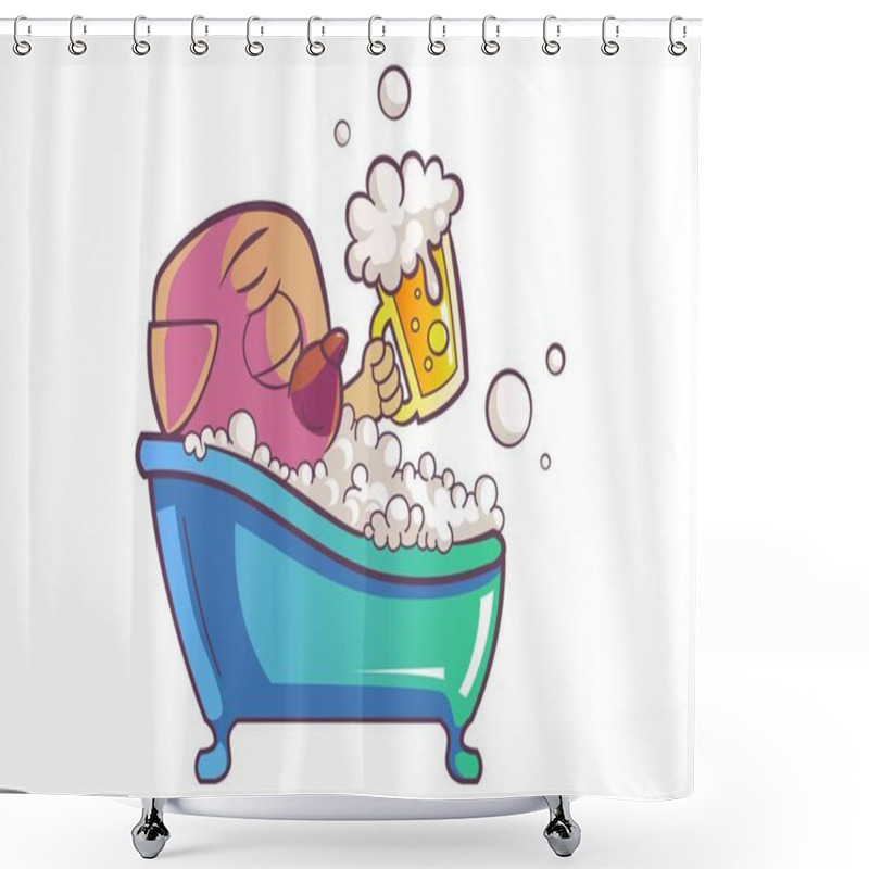 Personality  Vector Cartoon Illustration. Cute Pug Is Bathing And Holding The Beer Cup In  Hand. Isolated On White Background. Shower Curtains