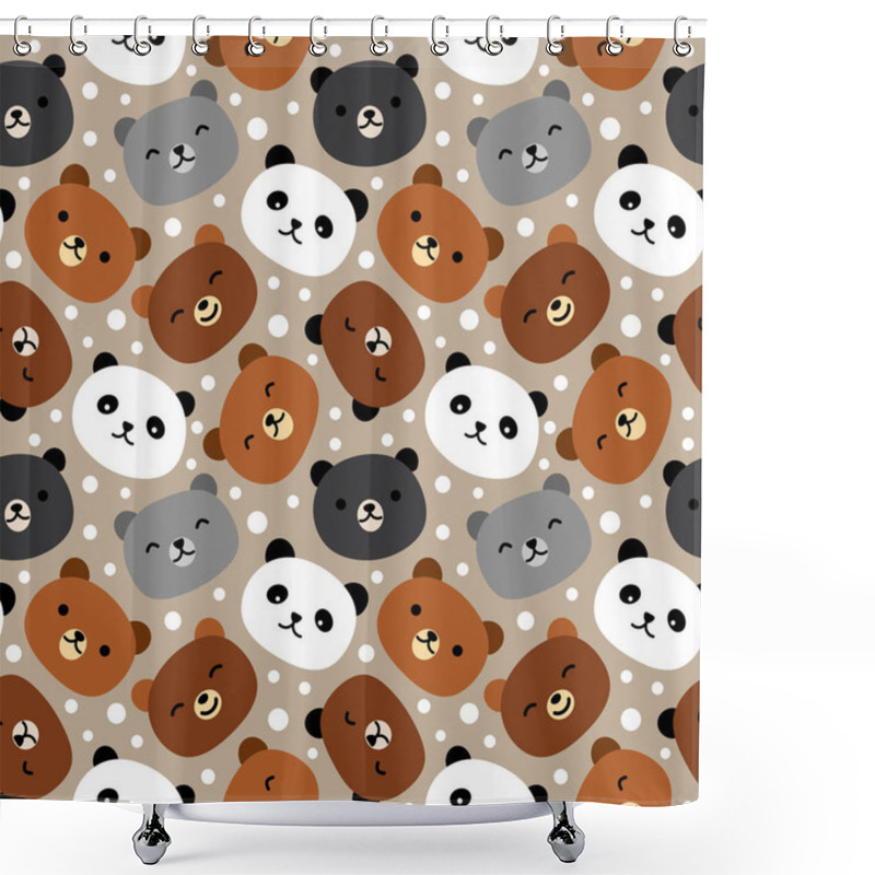 Personality  Teddy Bear Seamless Pattern Background, Happy Cute Bear With Dots, Cartoon Bears Vector Illustration  Shower Curtains