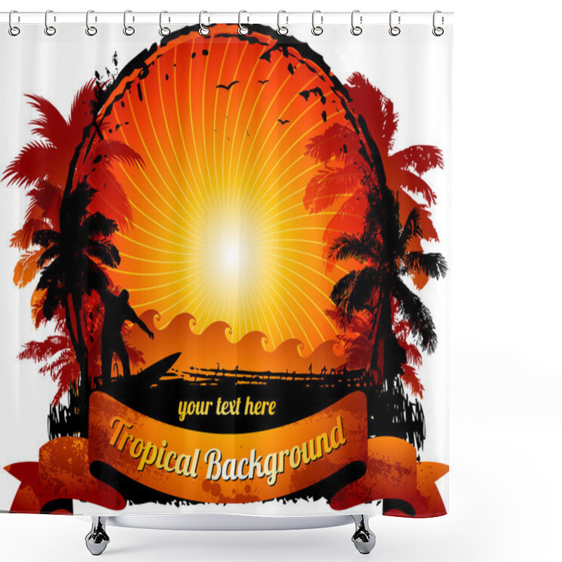 Personality  Orange Sunset Surfing Beach Background Shower Curtains