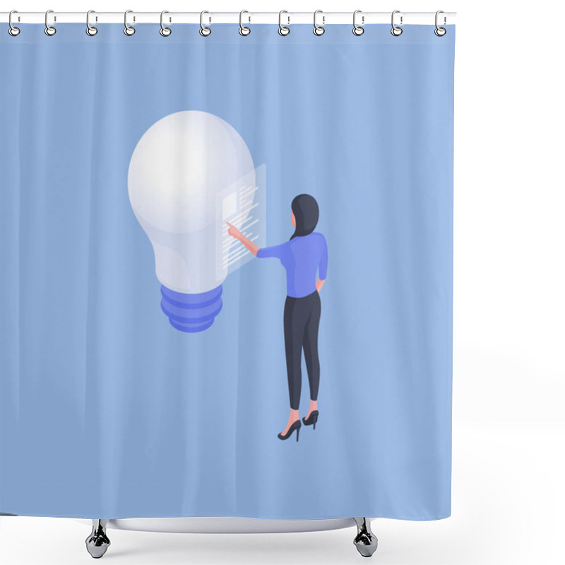 Personality  Vector Female Worker With Light Bulb Reading Data Shower Curtains