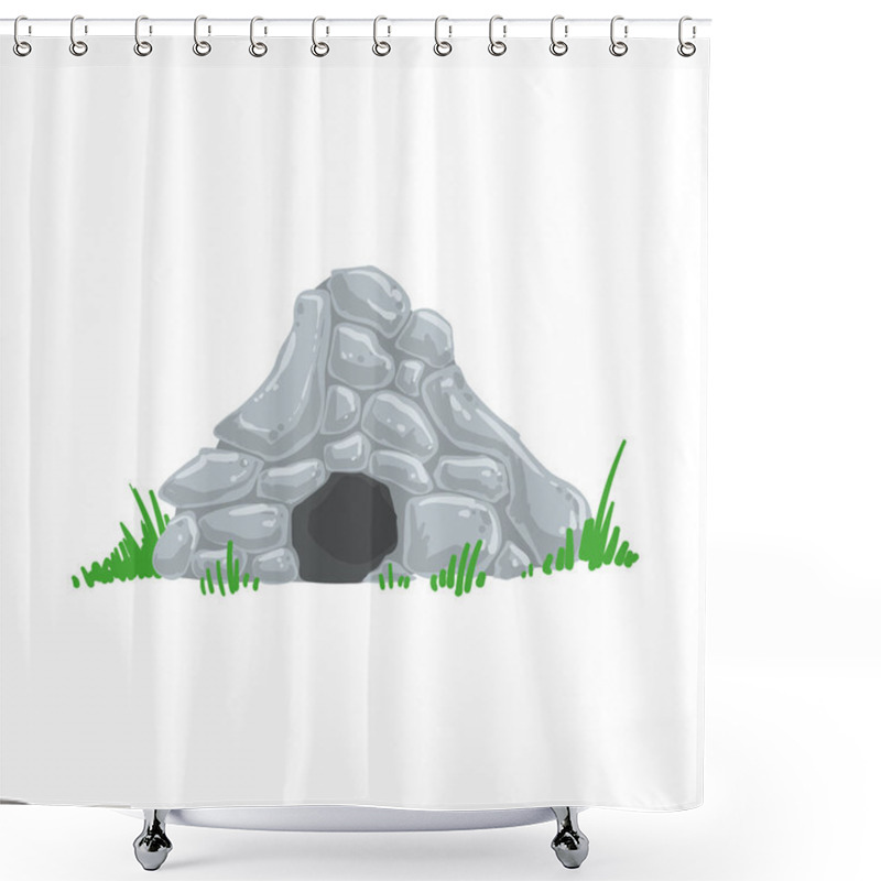 Personality  Primitive Stone Age Cave Troglodyte House Man Made Out Of Grey Rocks Living Place Shower Curtains