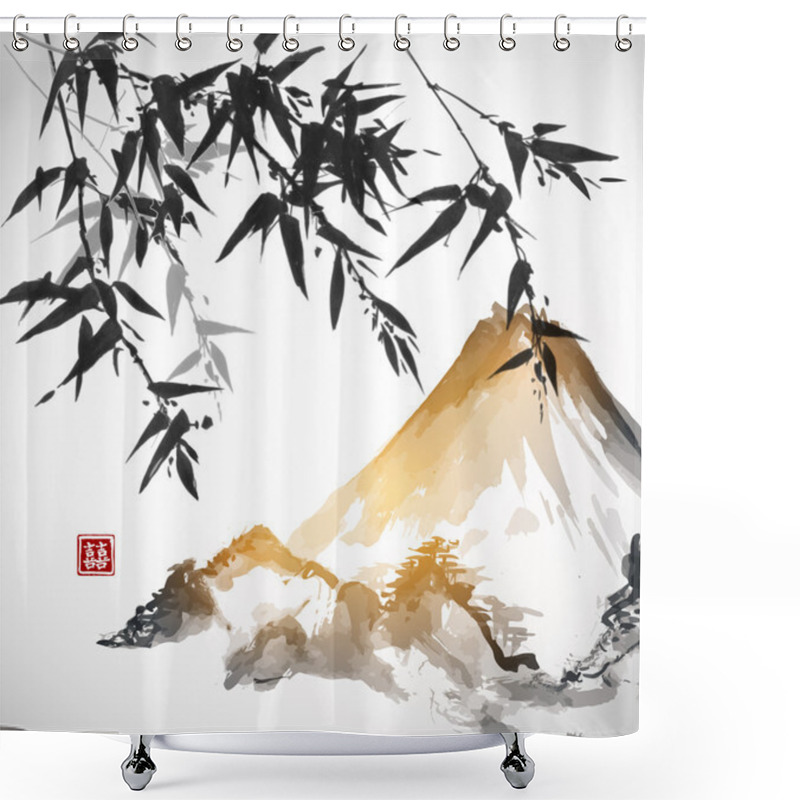 Personality  Card With Bamboo And Mountain Shower Curtains