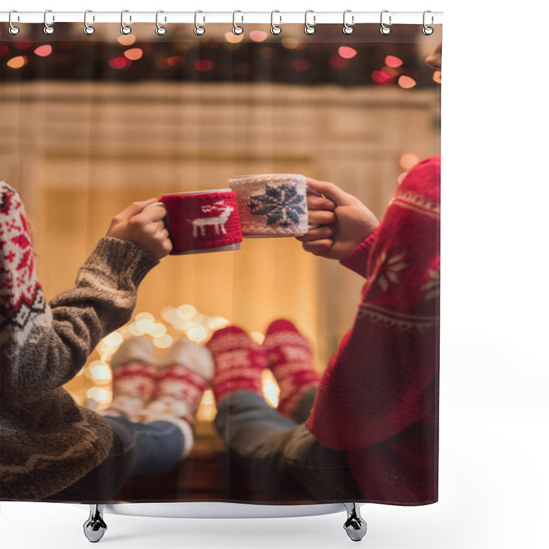 Personality  Couple With Cups At Christmastime Shower Curtains