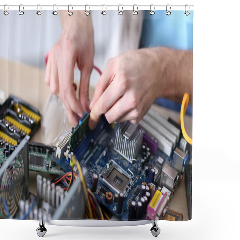 Personality  Man Repairing Computer Hardware  Shower Curtains