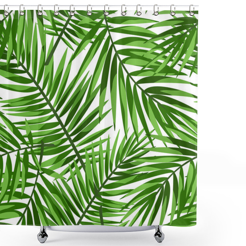 Personality  Vector Tropical Seamless Pattern With Green Palm Leaves. Shower Curtains