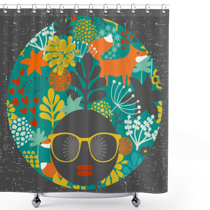 Personality  Girl In Sunglasses With Creative Hair Dress.  Shower Curtains