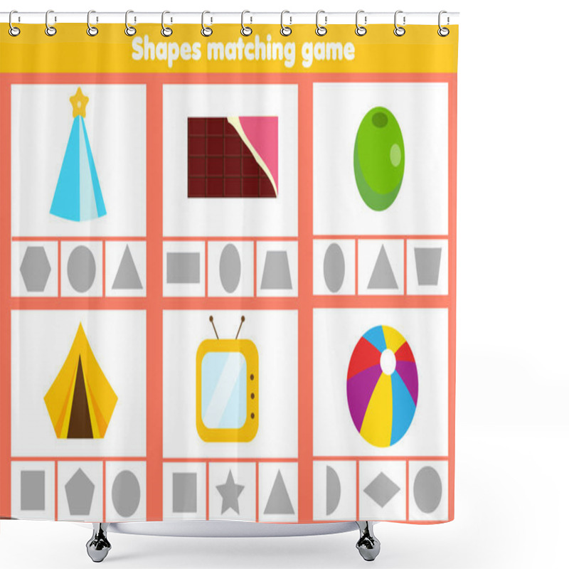 Personality  Matching Children Educational Game. Match Objects Wtih Geometric Shapes. Activity For Kids And Toddlers. Shower Curtains