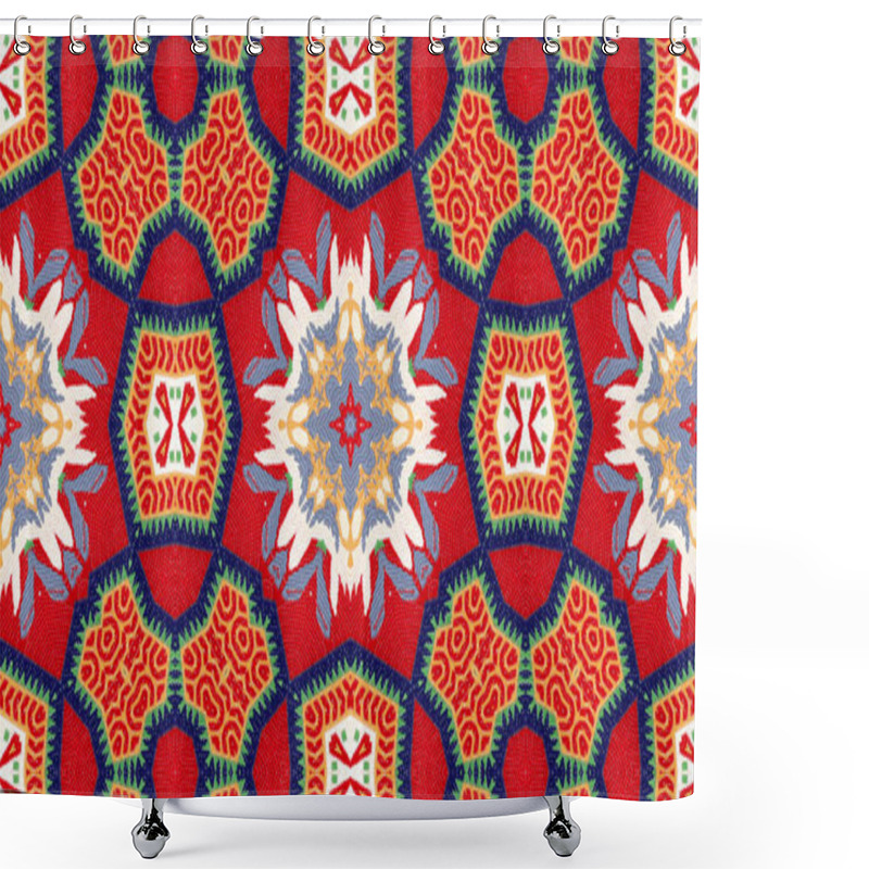 Personality  Abstract Ethnic Authentic Symmetric Pattern Ornamental Decorative Kaleidoscope Movement Geometric Circle And Star Shape Shower Curtains