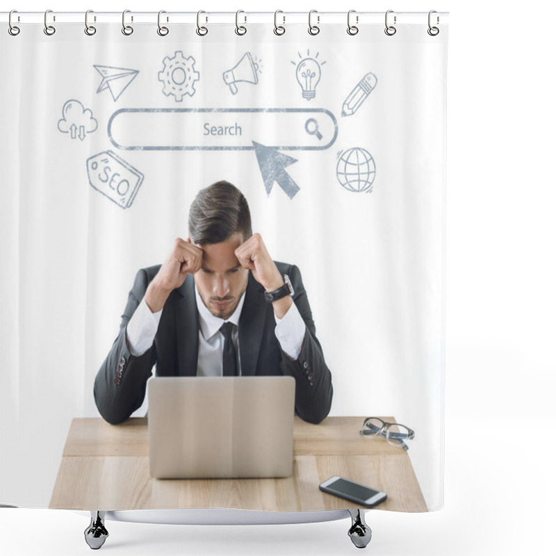 Personality  Tired Businessman At Workplace Shower Curtains