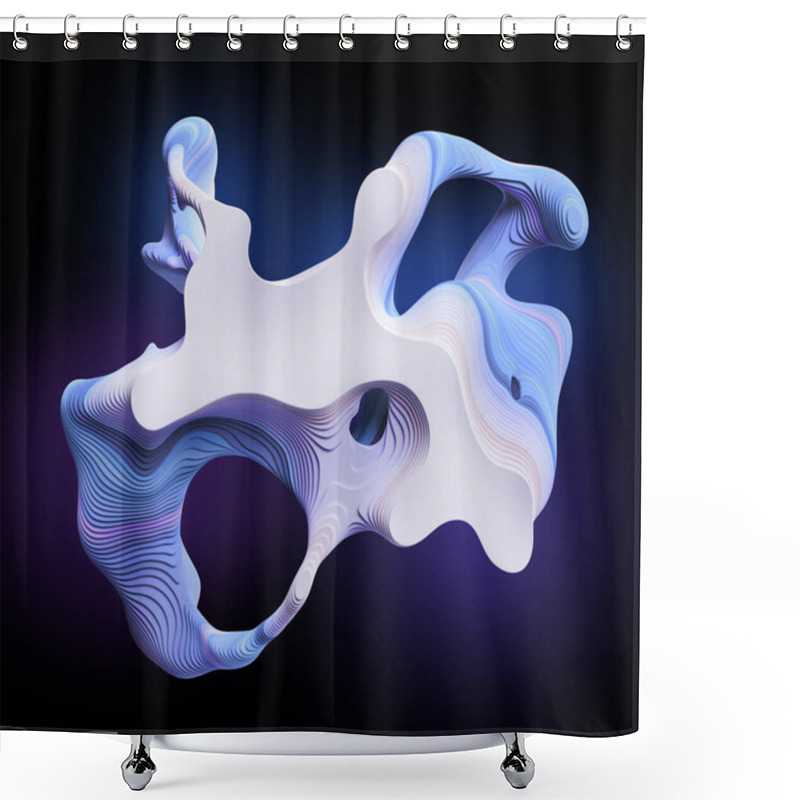 Personality  3d Render, Abstract Volumetric Blue White Curvy Shape Isolated On Black Background, Modern Wallpaper Shower Curtains