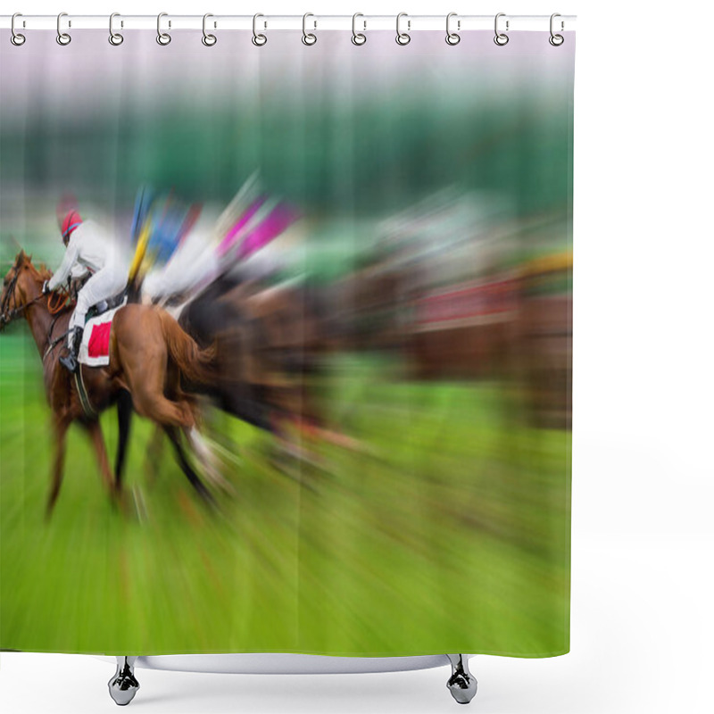 Personality  Race Horses With Jockeys On The Home Straight Shower Curtains