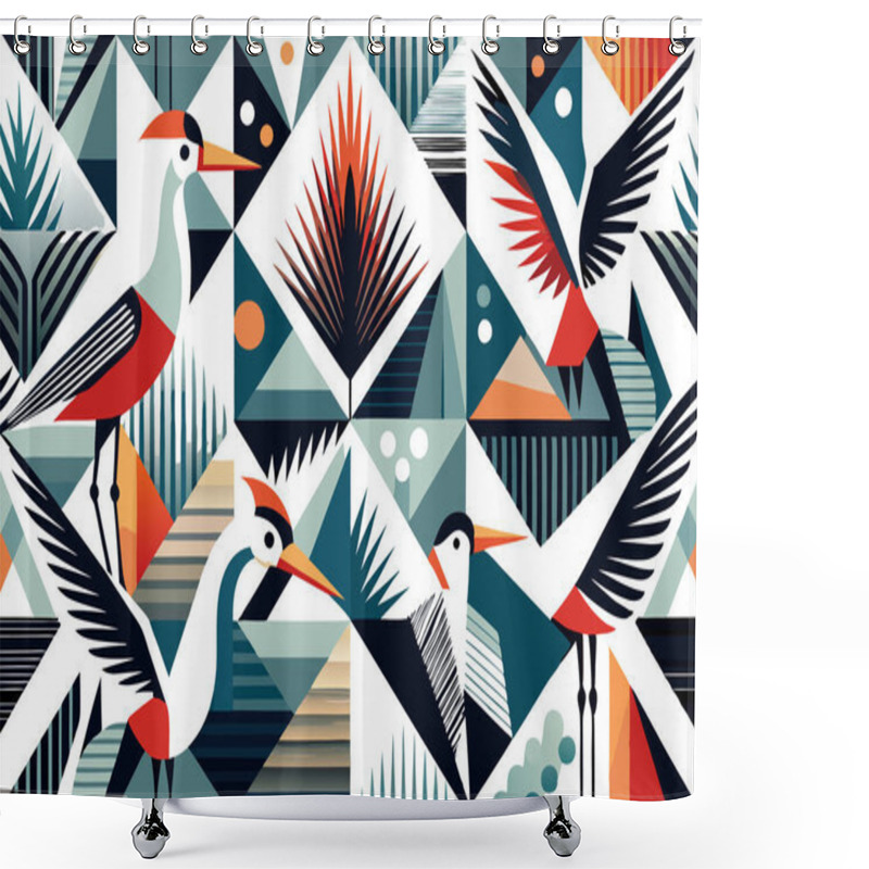 Personality  Minimalist Group Of Birds Illustration With Unique Geometric Designs Shower Curtains