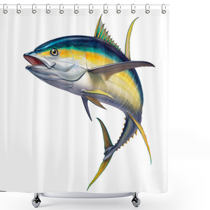 Personality  Yellow Tuna. Black Fin Yellow Tuna On White. Realistic Isolated Illustration. Shower Curtains