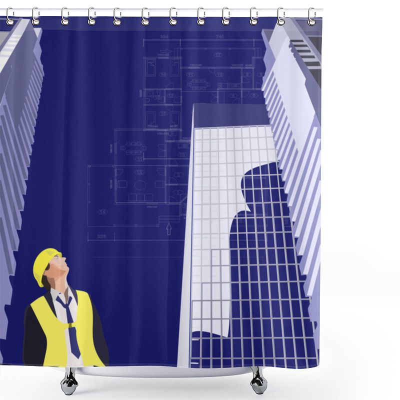 Personality  Plan House And Skyscraper Shower Curtains