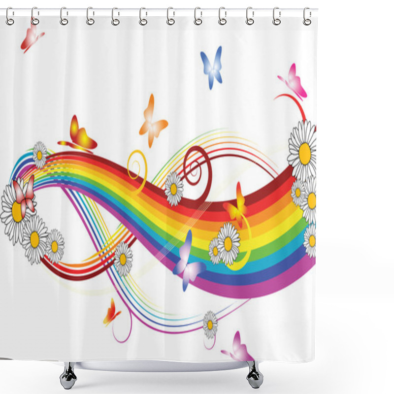 Personality  Rainbow With Flowers And Butterflies Shower Curtains