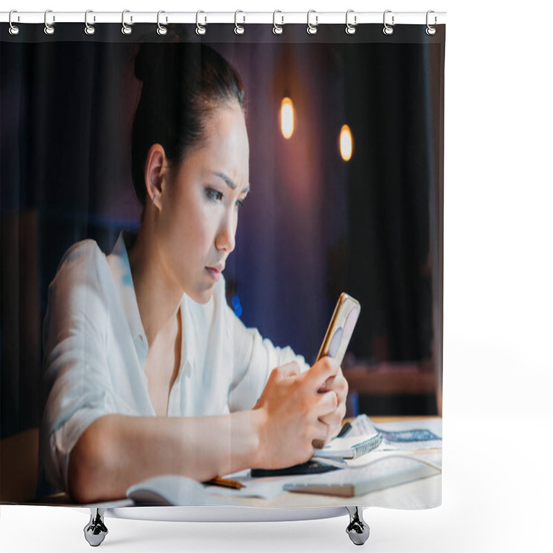 Personality  Businesswoman Working Late In Office  Shower Curtains