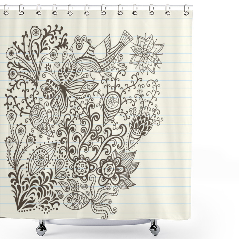 Personality  Variety Of Hand Drawn Floral Doodles On Lined Paper. Shower Curtains