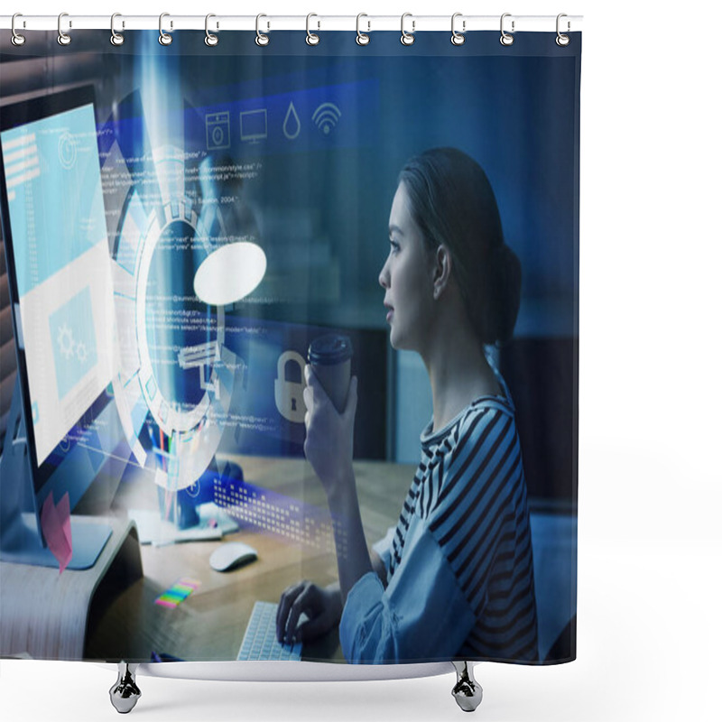 Personality  Professional Programmer Working With Computer In Office Shower Curtains