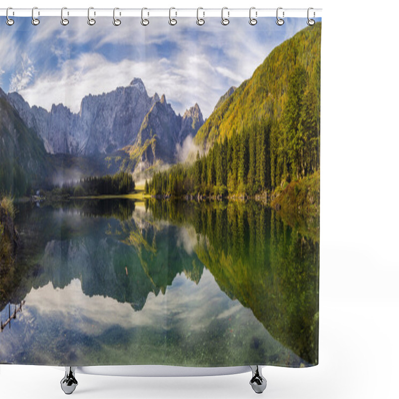 Personality  Mountain Lake In The Alps Shower Curtains