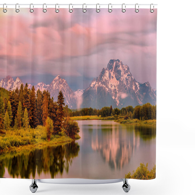 Personality  Grand Teton Mountains From Oxbow Bend On The Snake River At Sunrise. Grand Teton National Park, Wyoming, USA. Shower Curtains