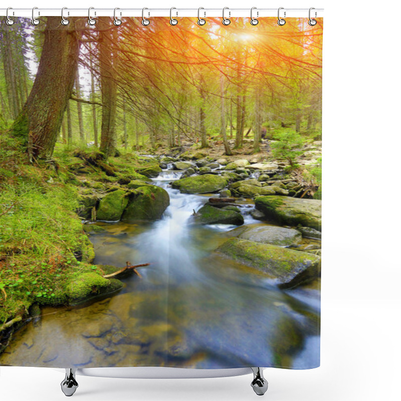 Personality  Mountain River In Grren Forest Shower Curtains