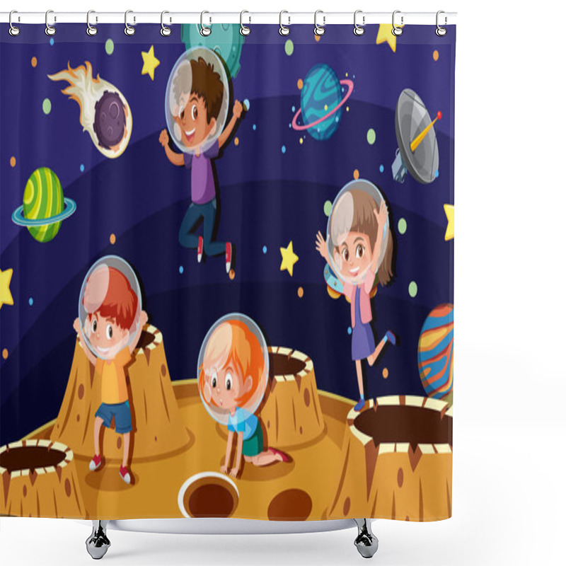 Personality  Children Astronauts On A Planet Illustration Shower Curtains