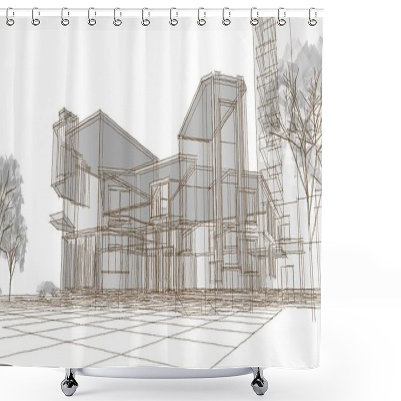 Personality  City Modern Architecture Sketch 3d Illustration Shower Curtains