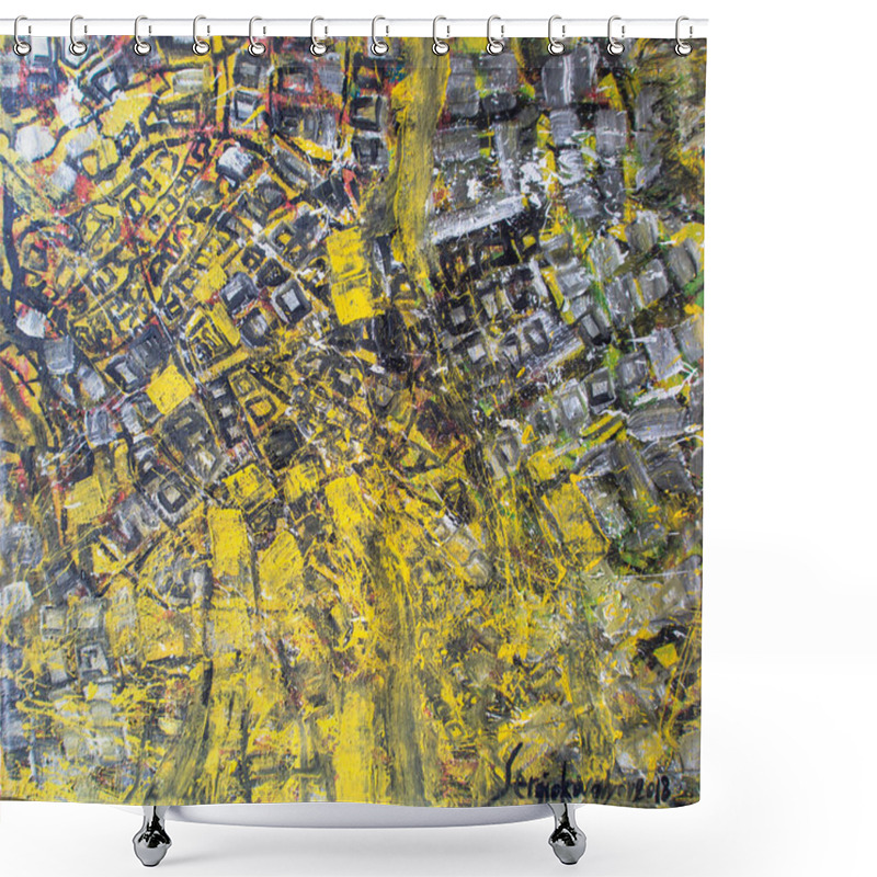 Personality  The Web Of The City, Bird's Eye View. Abstract, Oil On Canvas, Painting. Shower Curtains