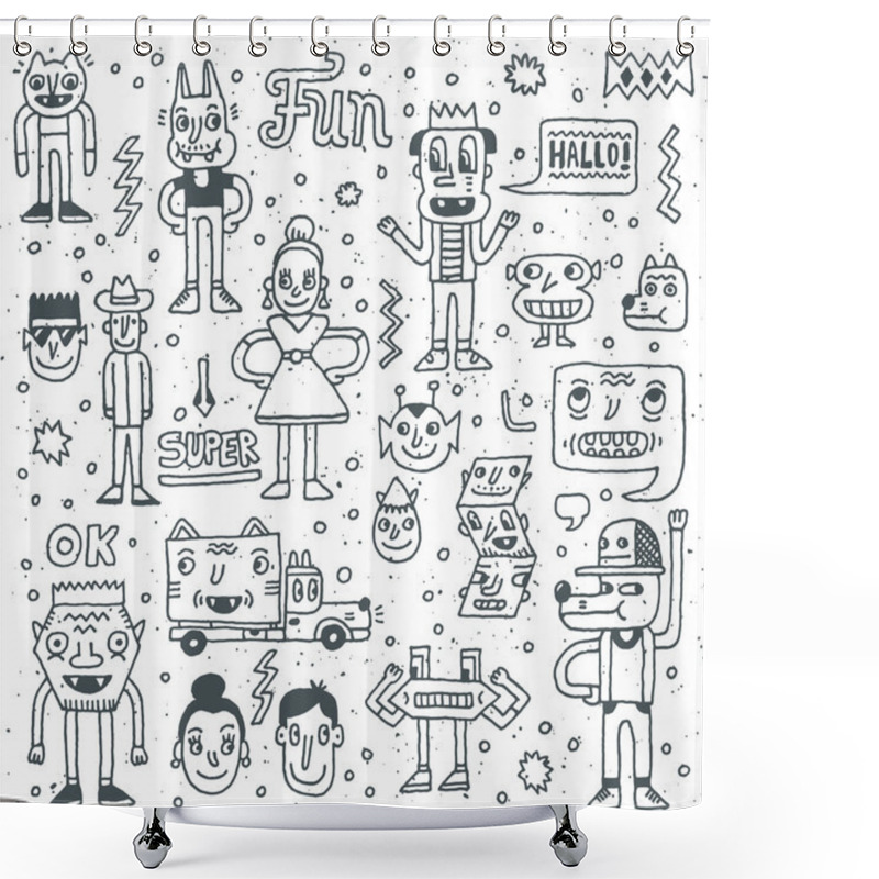 Personality  Cartoon Funny Wacky Doodle Set Shower Curtains