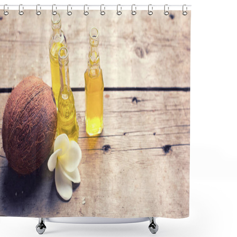 Personality  Bottles With Coconut Oil And Coconut Shower Curtains