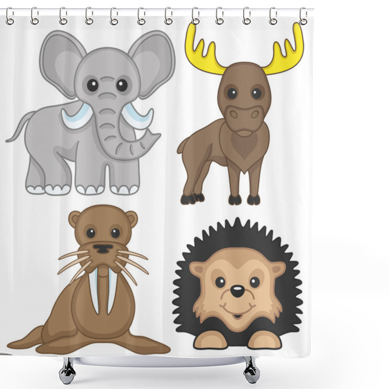 Personality  Cartoon Animal Set On White. Shower Curtains