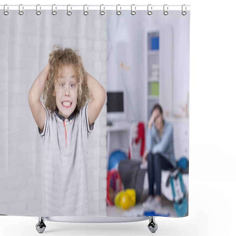 Personality  Boy Holding His Head Shower Curtains