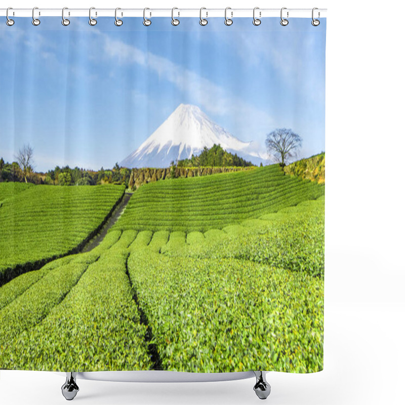 Personality  Fuji Mountain And Green Tea Plantation At Fujinomiya, Shizuoka, Japan Shower Curtains